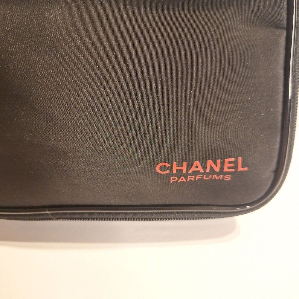 Chanel Parfums Black Cosmetic Zipper Pouch Red Logo - Picture 3 of 8